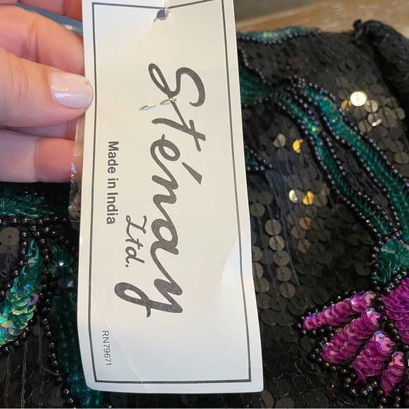 33 Vintage 80’s 90’s Stenay Made India Silk Sequin Beaded ZipUp Back Blouse NWT - Picture 14 of 16